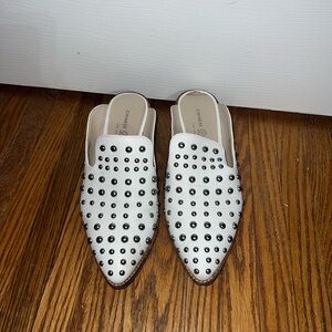 Chinese Laundry White Silver Studded Mules